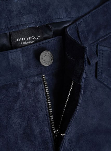 (image for) Dark Blue Suede Leather Cargo Jeans - Style 01-2