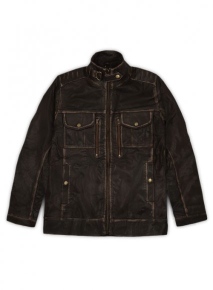 (image for) Tribal Rubbed Brown Leather Jacket - M Regular