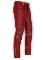 (image for) Cherry Red Electric Zipper Mono Leather Pants