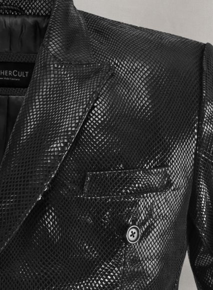 (image for) Snake Emboss Black Leather Blazer