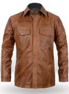 (image for) Crocodile Brown V Tab Leather Shirt Jacket