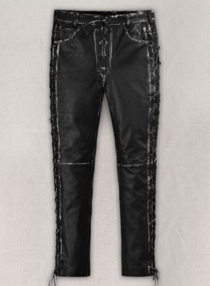 Rubbed Black Leather Pants #515