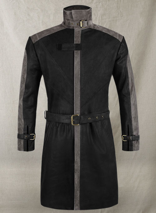 (image for) Distressed Black Aiden Pearce Watch Dog Leather Trench Coat - Click Image to Close