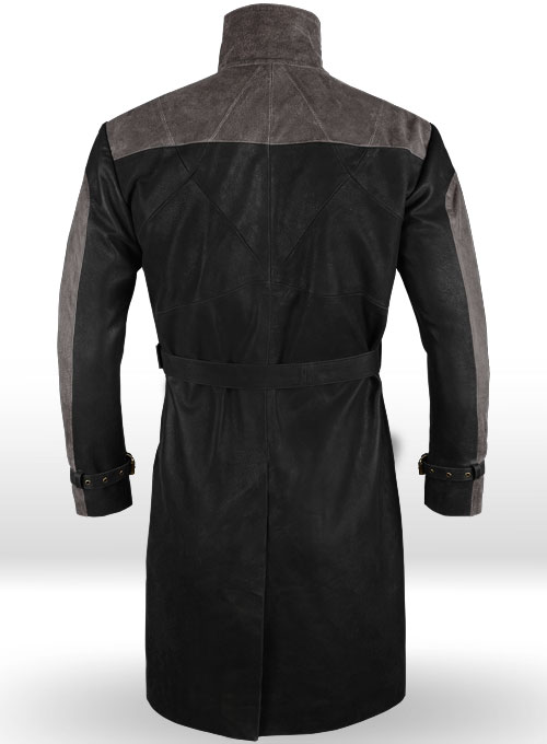 (image for) Distressed Black Aiden Pearce Watch Dog Leather Trench Coat - Click Image to Close