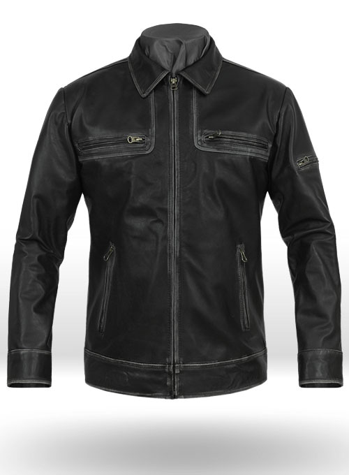 (image for) Ontario Rubbed Black Leather Jacket - Click Image to Close