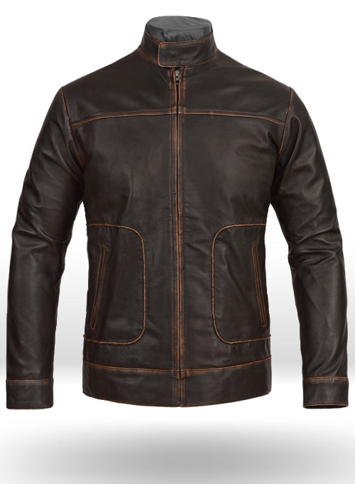 (image for) Reggie Rubbed Dark Brown Leather Jacket - Click Image to Close