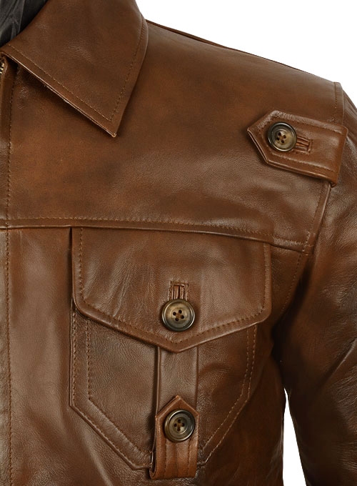 (image for) Spanish Brown The Expendables 2 Jason Statham Leather Jacket - Click Image to Close