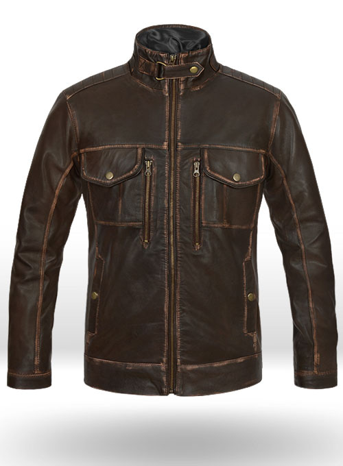 (image for) Tribal Rubbed Brown Leather Jacket - Click Image to Close