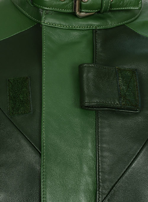 (image for) Vintage Green Aiden Pearce Watch Dog Leather Trench Coat - Click Image to Close