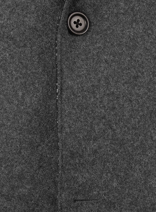 (image for) Vintage Plain Dark Gray Tweed Leather Combo Blazer # 652 - Click Image to Close