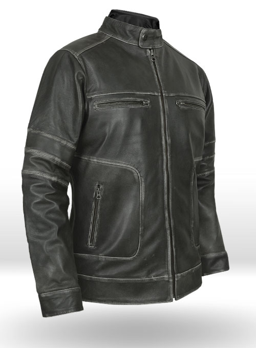 (image for) Zen Rubbed Charcoal Leather Jacket - Click Image to Close