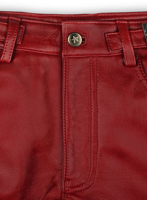 (image for) Cherry Red Electric Zipper Mono Leather Pants - Click Image to Close