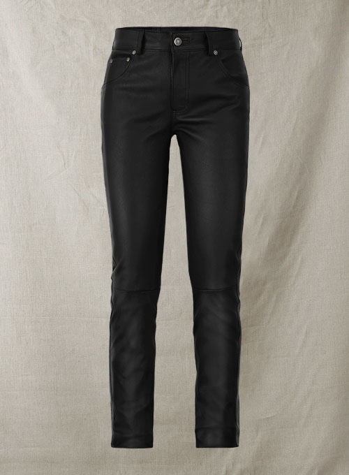 (image for) Black Stretch Leather Jeans - Click Image to Close