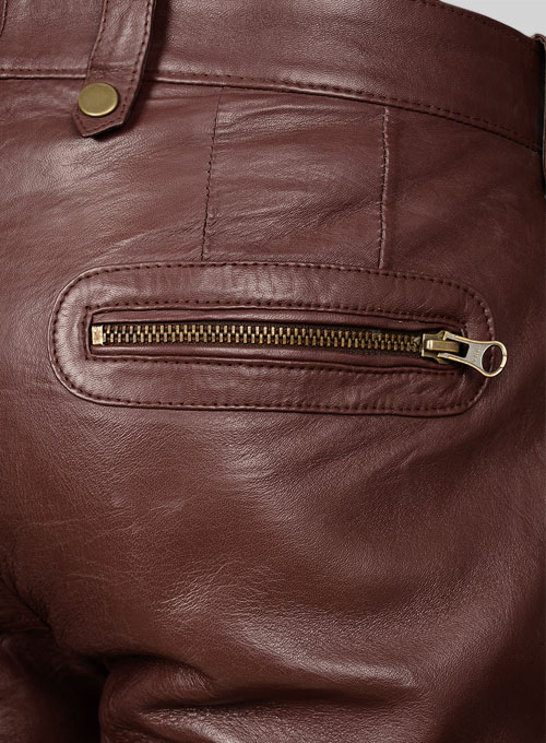 (image for) Soft Maroon Washed & Wax Belafonte Leather Pants - Click Image to Close