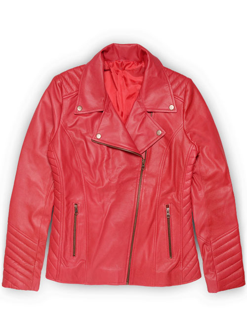 (image for) Soft Raspberry Red Oxley Leather Biker Jacket - Click Image to Close