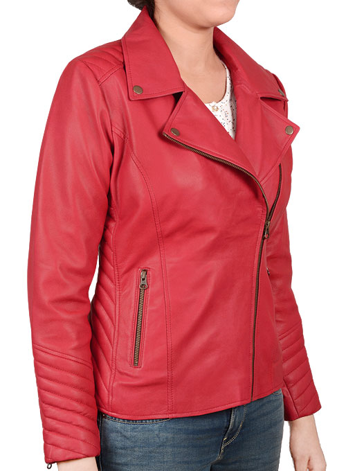 (image for) Soft Raspberry Red Oxley Leather Biker Jacket - Click Image to Close
