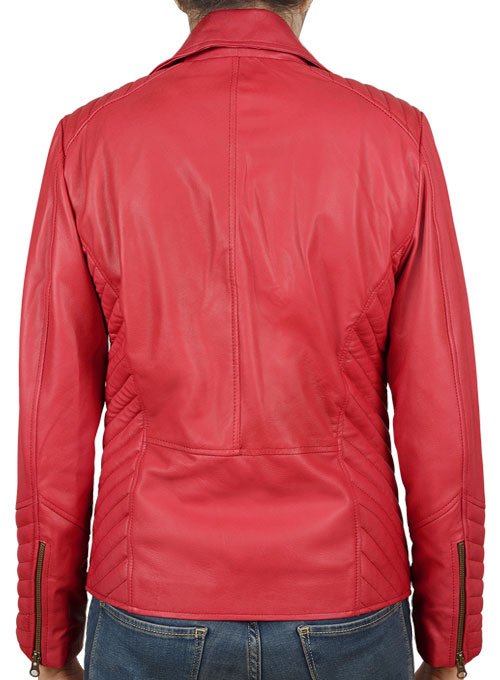 (image for) Soft Raspberry Red Oxley Leather Biker Jacket - Click Image to Close