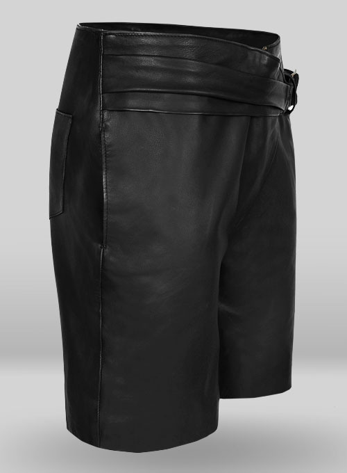 (image for) Soft Rich Black Leather Cargo Shorts Style # 377 - Click Image to Close