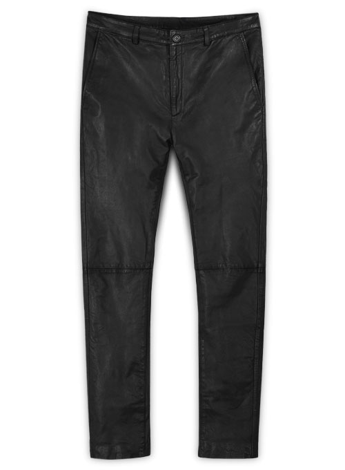 (image for) Soft Sherpa Gray Washed & Wax Leather Trousers - Click Image to Close