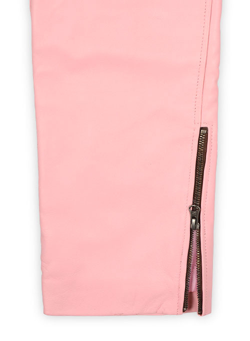 (image for) Light Pink Leather Biker Jeans - Style #1 - Click Image to Close