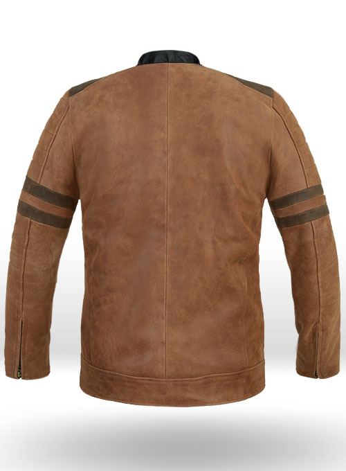 (image for) Light Vintage Tan Hide Leather Fighter T-Shirt Jacket - Click Image to Close