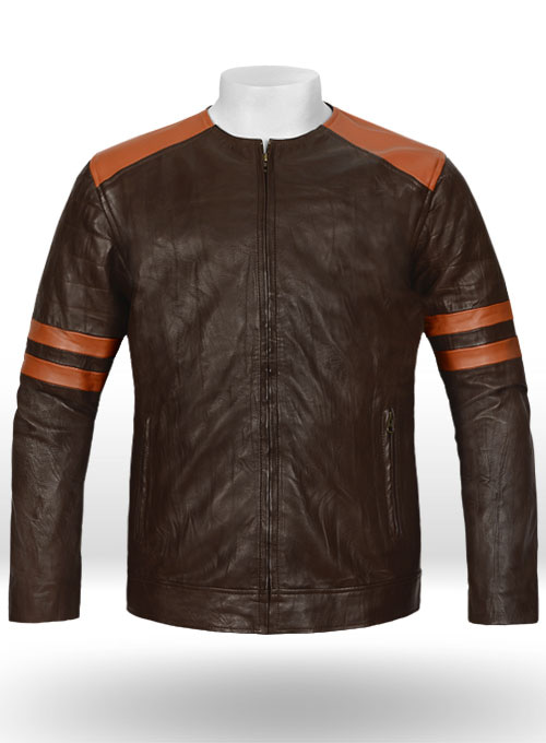 (image for) Wrinkled Brown Leather Fighter T-Shirt Jacket - Click Image to Close