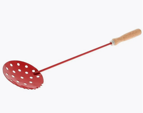 ЧЕРПАК для льда (окрашенный) с деревянной ручкой, красный							