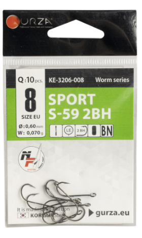 Крючки Gurza-SPORT S-59 2BH №.6 BN NEW PACK (5шт/уп)(широкое ухо)	