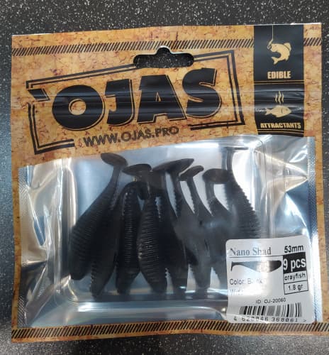 Приманка Nanoshad53, Black  Widow,9шт/пакет+блистер, аромат Рак-рыба,OJAS