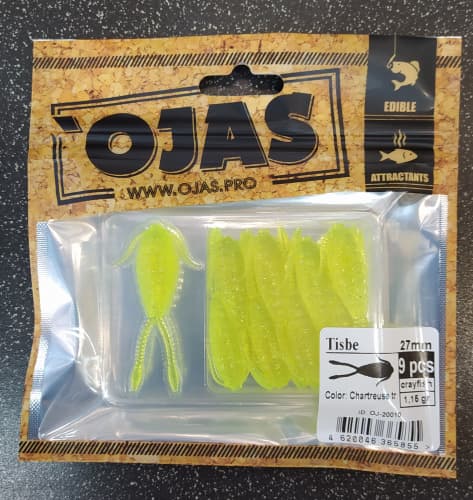 Приманка Tisbе27, Chartreuse tr,9шт/пакет+блистер, аромат Рак-рыба,OJAS