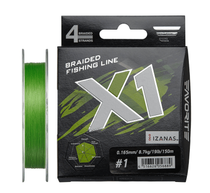Шнур Favorite X1 PE 4x 150m (light green) #0.5/0.117mm 4.1kg/9lb											