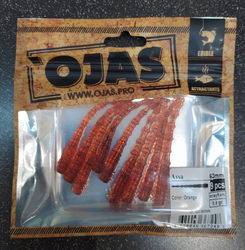 Приманка Assa53, Orange,7шт/пакет+блистер, аромат Рак-рыба,OJAS