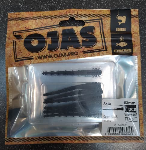 Приманка Assa63, Black  Widow,9шт/пакет+блистер, аромат Рак-рыба,OJAS