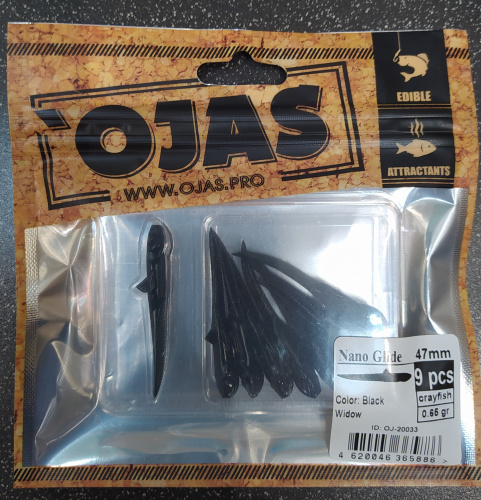 Приманка NanoGlide47, Black  Widow,9шт/пакет+блистер, аромат Рак-рыба,OJAS