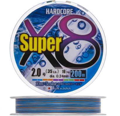 Шнур DUEL HARDCORE Super X8 5color 200м 1,0 # 20 Lbs. H4316-5C					