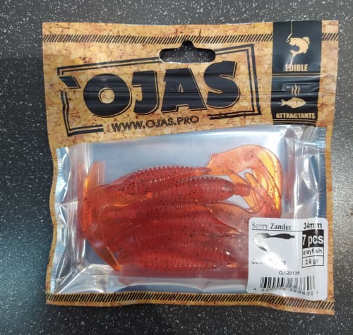 Приманка Sorry Zander34, Orange,8шт/пакет+блистер, аромат Рак-рыба,OJAS