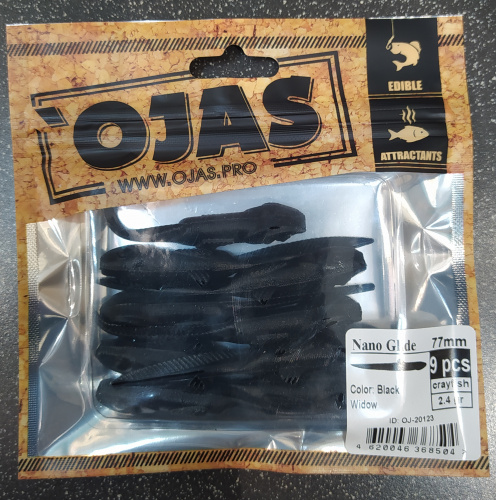 Приманка NanoGlide77, Black  Widow,9шт/пакет+блистер, аромат Рак-рыба,OJAS