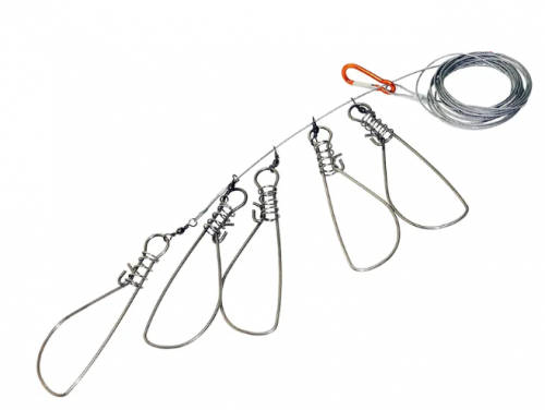 кукан металлический на  5 карабинов на шнуре												