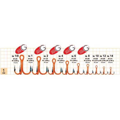 Крючки Gurza-Round treble hook ST-36 UV ORANG №14 BC								