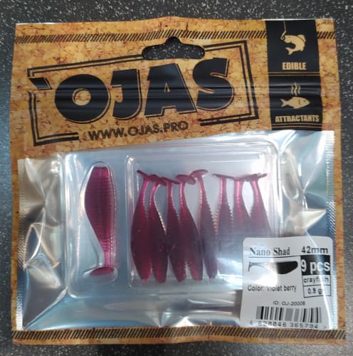 Приманка Nanoshad42, Violet berry,9шт/пакет+блистер, аромат Рак-рыба,OJAS