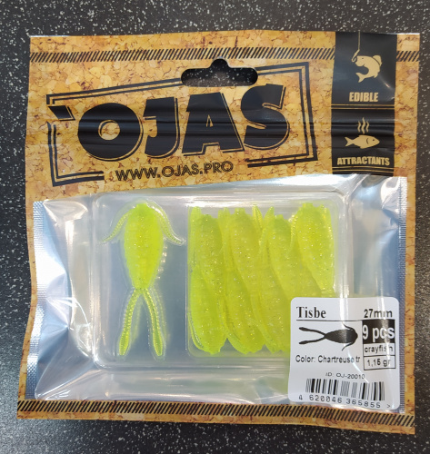 Приманка Tisbе27, Chartreuse tr,9шт/пакет+блистер, аромат Рак-рыба,OJAS