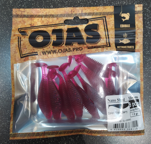 Приманка Nanoshad53, Violet berry,9шт/пакет+блистер, аромат Рак-рыба,OJAS