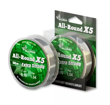 Леска монофильная ALLVEGA "All-Round X5" 100м 0,16мм (3,28кг) прозрачная