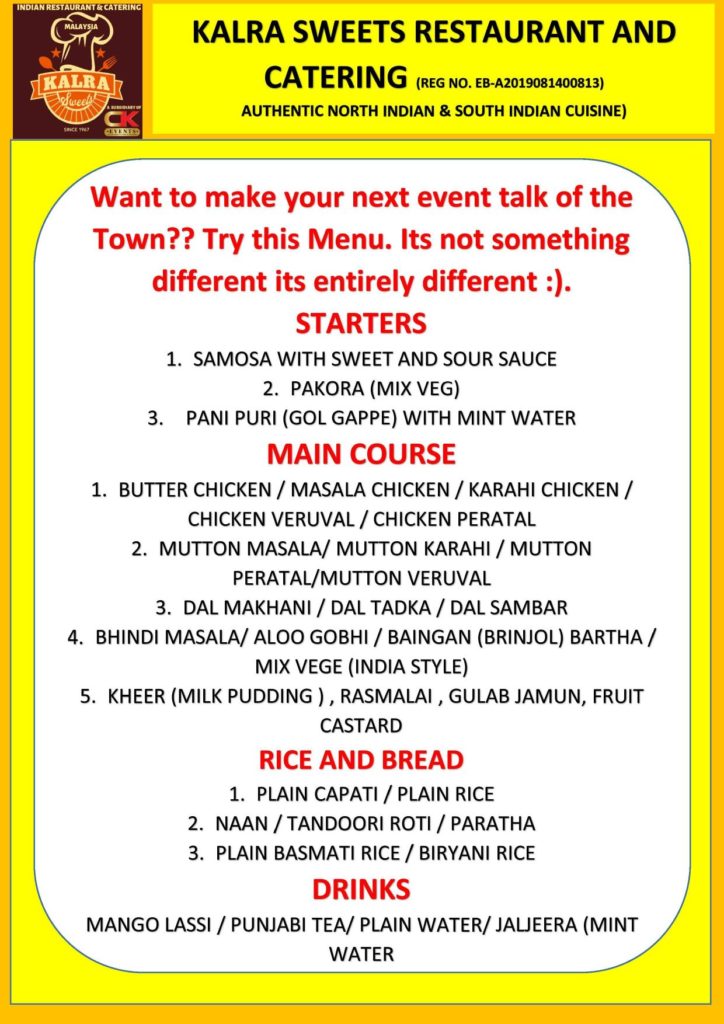 KALRA SWEETS RESTAURANT & CATERING MALAYSIA CK EVENT MANAGEMENT COMPANY MALAYSIA