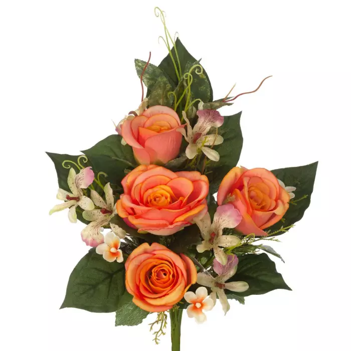 Ramo orquídeas y rosas artificiales naranja 40 · Flor artificial · Funerario · Ramos flores artificiales cementerio · La Llimona Ramo orquídeas y rosas artificiales naranja 40 · Flor artificial · Funerario · Ramos flores artificiales cementerio · La Llimona