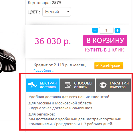 Способы оплаты и доставки в карточке товара Способы оплаты и доставки в карточке товара