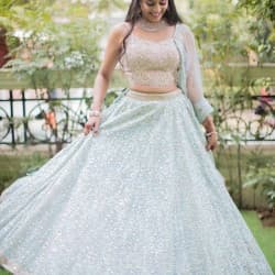Sparkling Sky Blue Color Georgette With Heavy Embroidery Sequence Work Wedding Lehenga Choli 