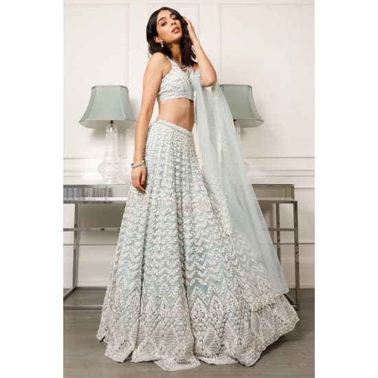 Forever Pastel Blue Color Heavy Soft Net With Heavy Embroidery Work Festive Lehenga Choli 