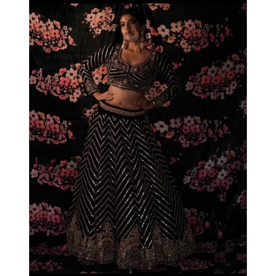 Attracting Black Color Tapeta Silk Heavy Embroidery Work With Real Mirror Hand Work wedding Lehenga Choli