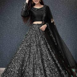 Admirable Black Color Pure Velvet With Sequence Work Lehenga Choli  